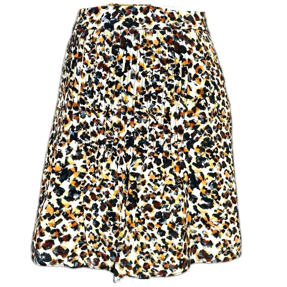 Marie Oliver Leopard Print Mini Skirt 100% Silk Size 4 A-Line Skirt Mob Wife